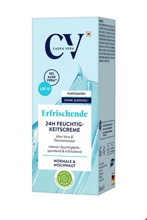 کرم مرطوب‌کننده CV: ترکیبی از آلوئه‌ورا، روغن هسته زردآلو، آب گرم معدنی و ویتامین E