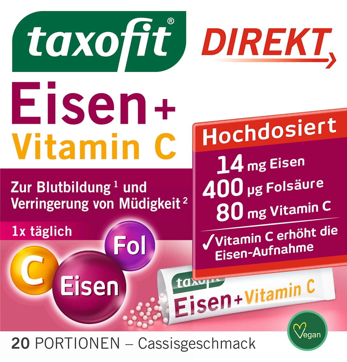  Taxofit Eisen+Folsäure+Vitamin C direkt Granulat 20 Stück