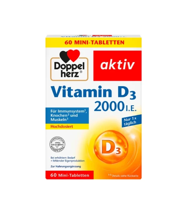 خرید ویتامین D3 2000 داپل هرز Doppelherz Vitamin D3 2000 IE 60 عدد