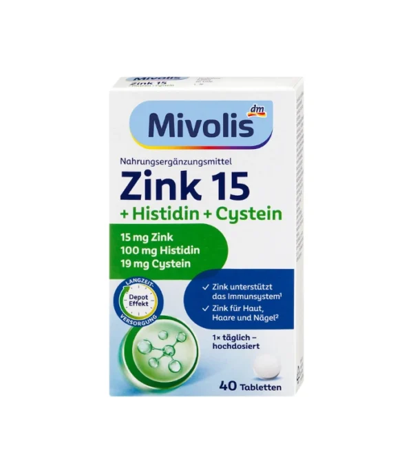 خرید قرص زینک 15 میوولیس Mivolis Zink 15 + Histidin + Cystein
