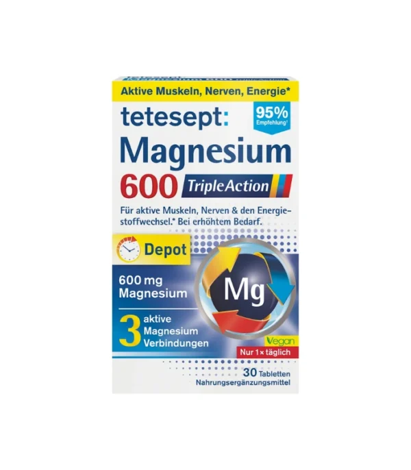 قرص منیزیم ۶۰۰ تتسپت Magnesium 600 Triple Action، بسته ۳۰ عددی