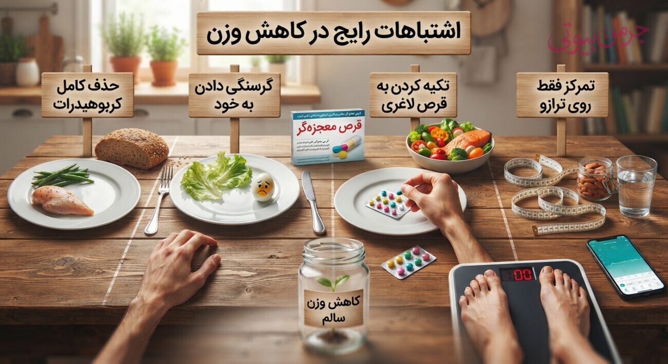 اشتباهات رایج در کاهش وزن شامل حذف کربوهیدرات، گرسنگی دادن، تکیه بر قرص لاغری و تمرکز صرف روی ترازو