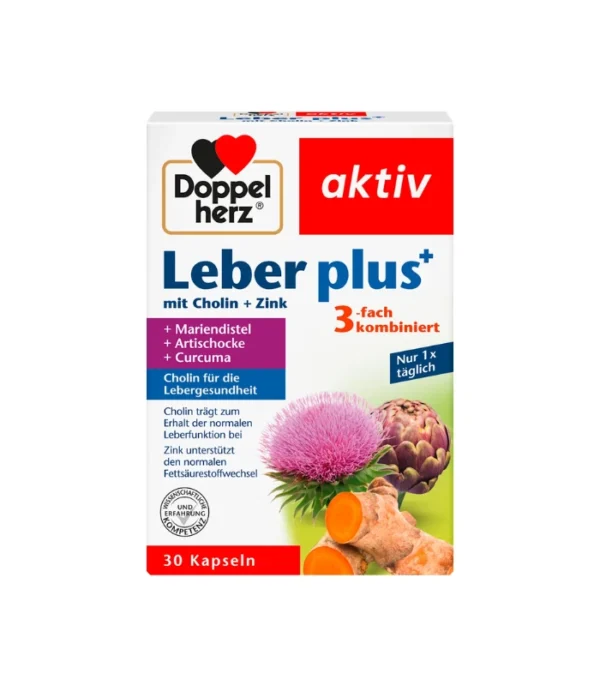 کپسول Doppelherz Leber Plus حاوی خارمریم، آرتیشو، زردچوبه، کولین و زینک – ۳۰ عدد